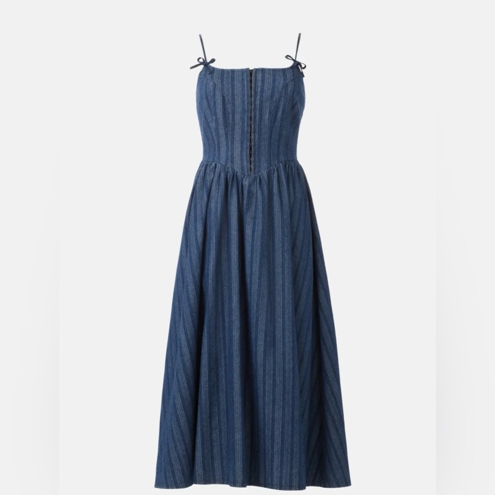 Moon River Strap Bow Detail Denim Midi Dress - Picture 5 of 15